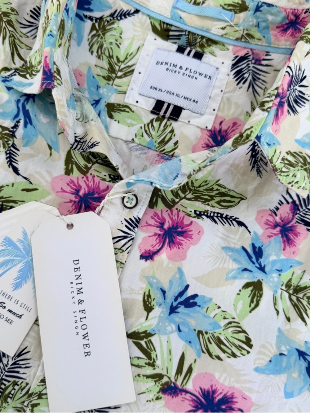 NWT Denim & Flower Button Down Tropical Shirt XL Hawaiian 🌺